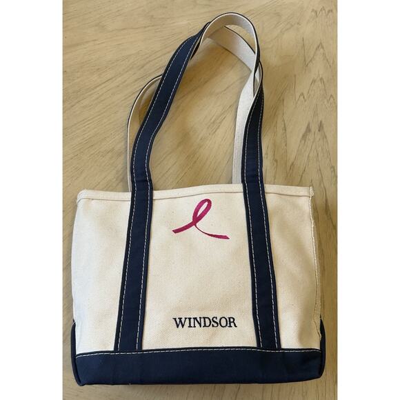 L.L. Bean Vintage Boat Tote Bag Canvas Pink Brest Cancer Logo Gorgeous Mint USA - Picture 2 of 15